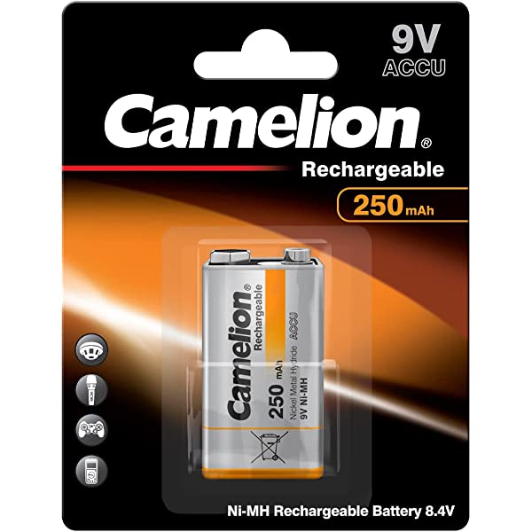 3855- حجر 9 فولت شحن كاميلون  Camelion 17025122 Akku (NiMH, 9 Volt Block, 250 mAh, 1er