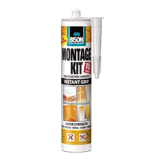 [BISON CONSTRUCTION ADHESIVE] 2113- سيلكون مونتاج كيت بيسون BISON صمغ لاصق شديد القوة يستخدم مع المعدن والبلاستيك وحجر خرسانة والخشب، 350 جرام