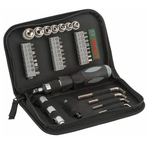 3975- طقم مفك راتشة و لقم و سنون 1/4بوصة 38ق حافظة قماش 2607019506 BOSCH 